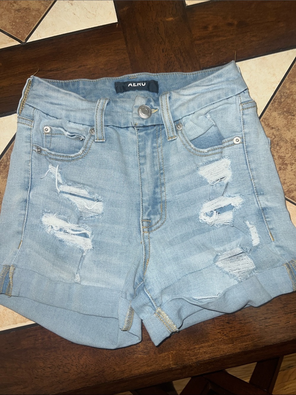 Aeropostale Light Blue Distressed Jean Shorts